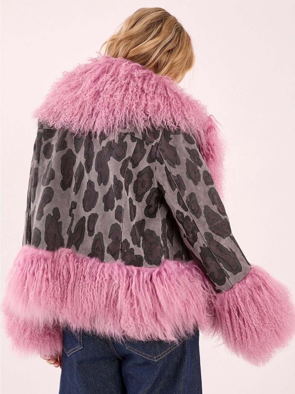 NWT Penny Lane Afghan Genuine Shearling & Leopard Suede Vintage 70’s Style Jacke